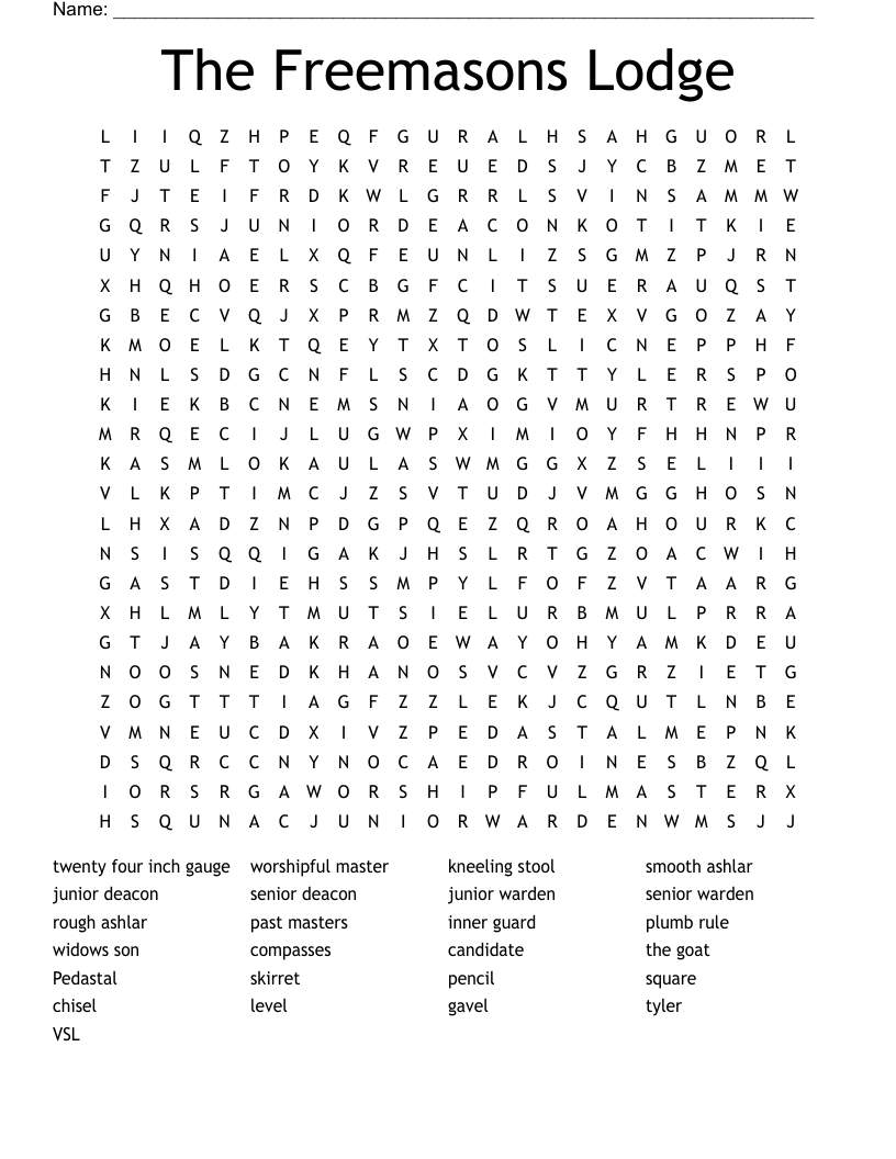 The Freemasons Lodge Word Search