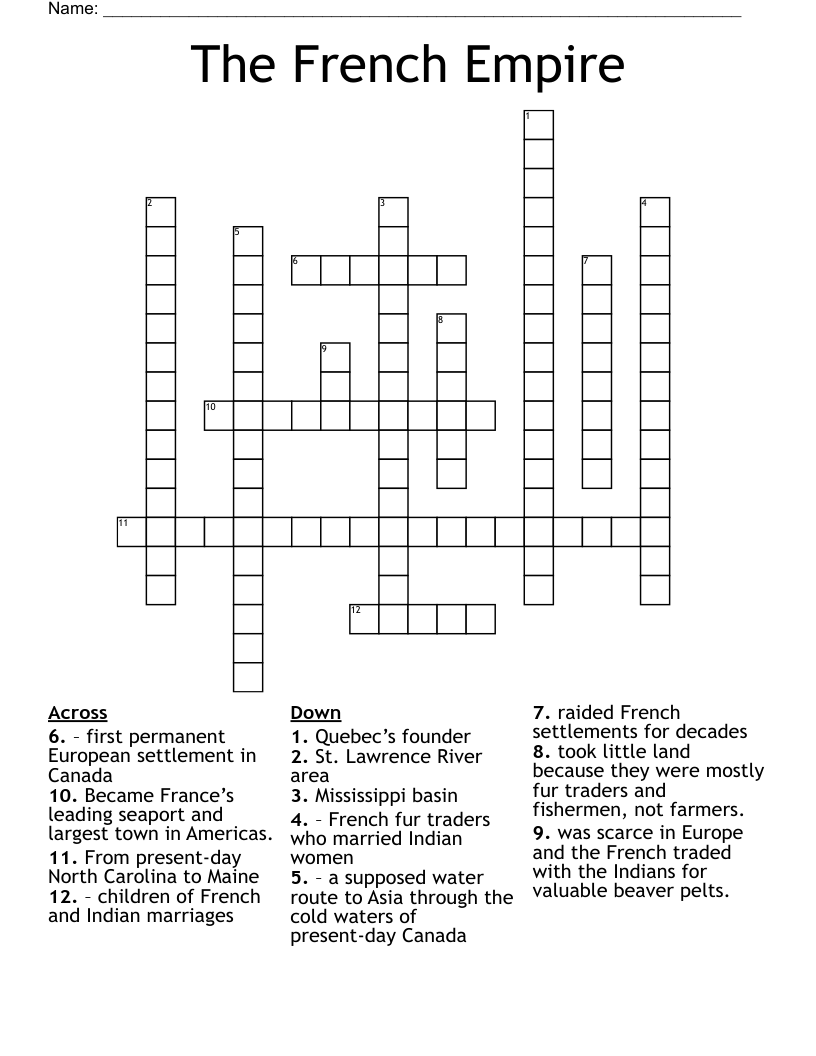 The French Empire Crossword