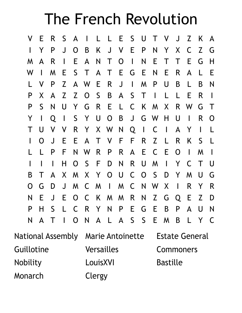 The French Revolution Word Search