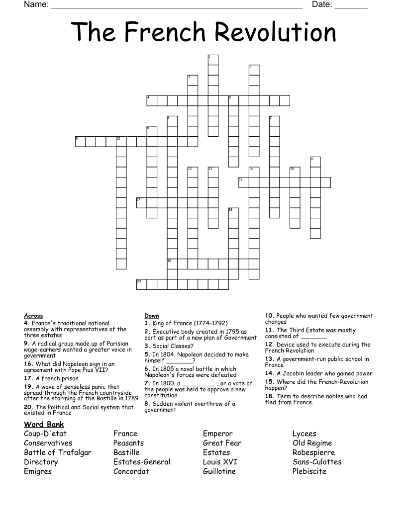 The French Revolution Crossword