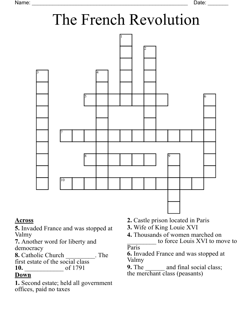 The French Revolution Crossword