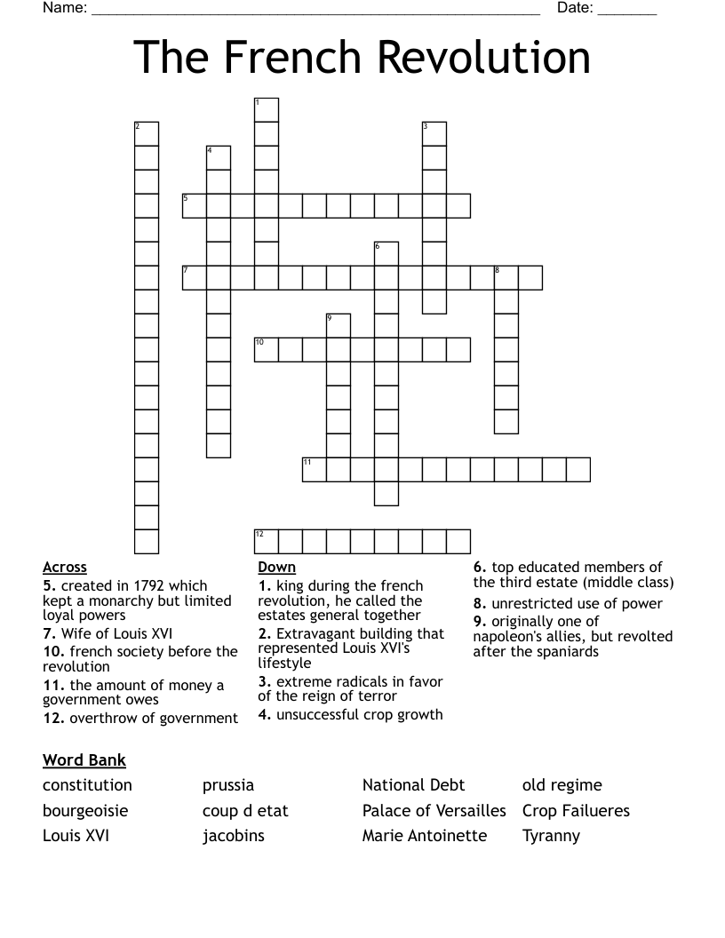The French Revolution Crossword
