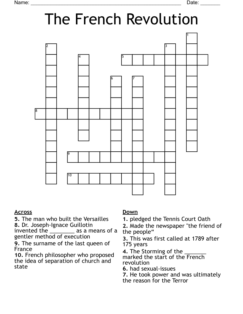 The French Revolution Crossword