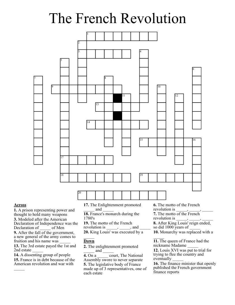 The French Revolution Crossword