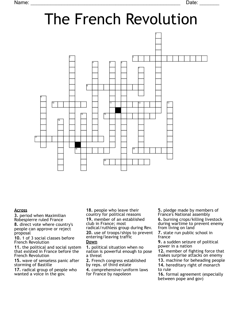 The French Revolution Crossword