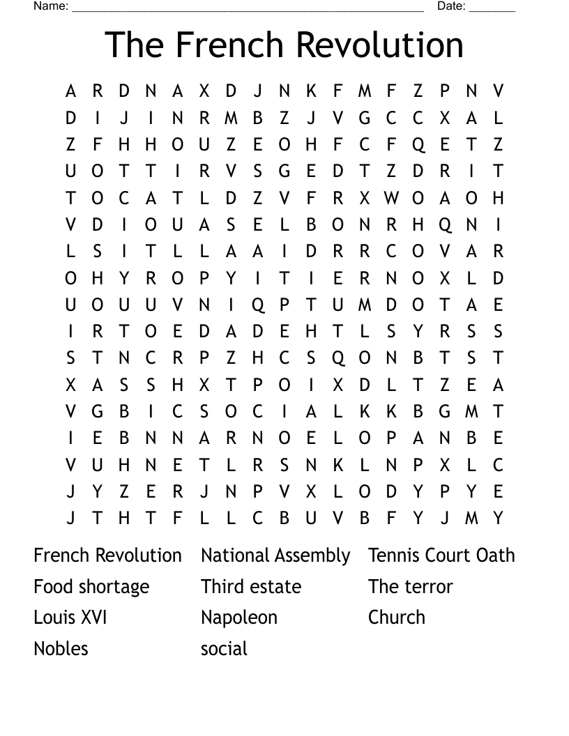 The French Revolution Word Search