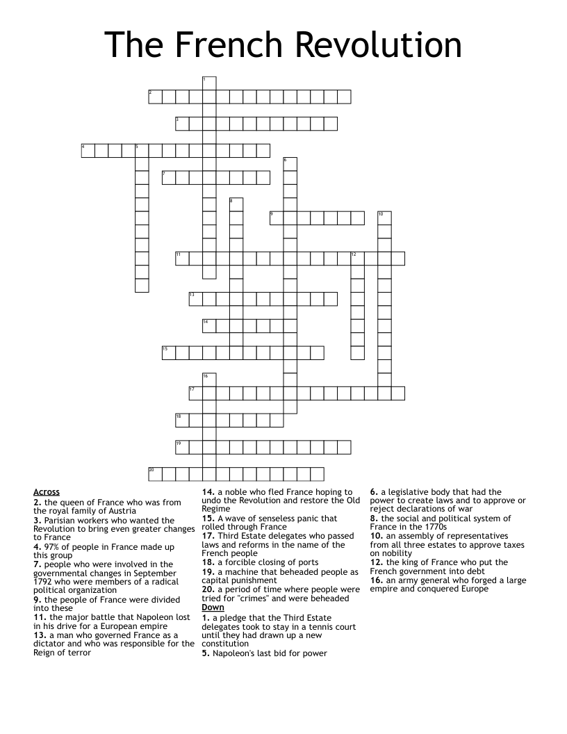 The French Revolution Crossword