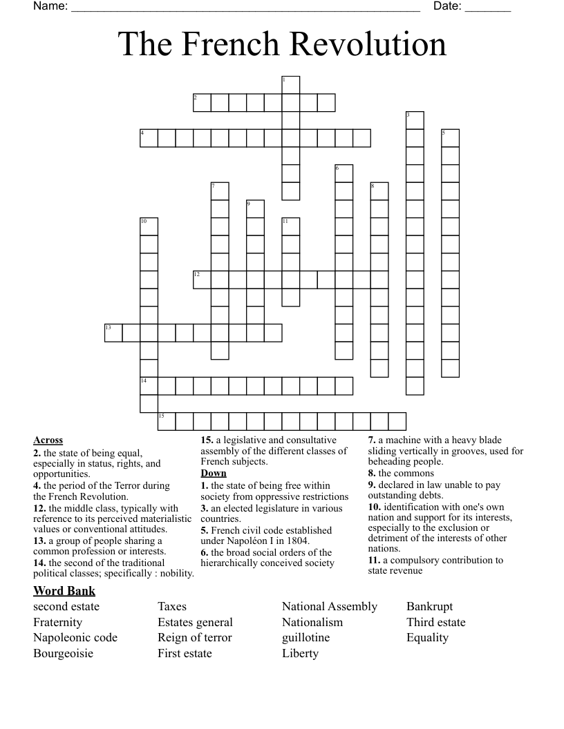 The French Revolution Crossword