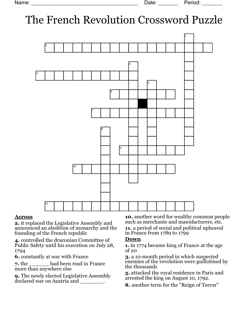 The French Revolution Crossword Puzzle