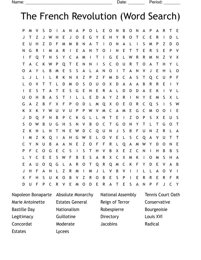 The French Revolution (Word Search)