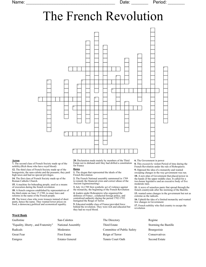 The French Revolution  Crossword
