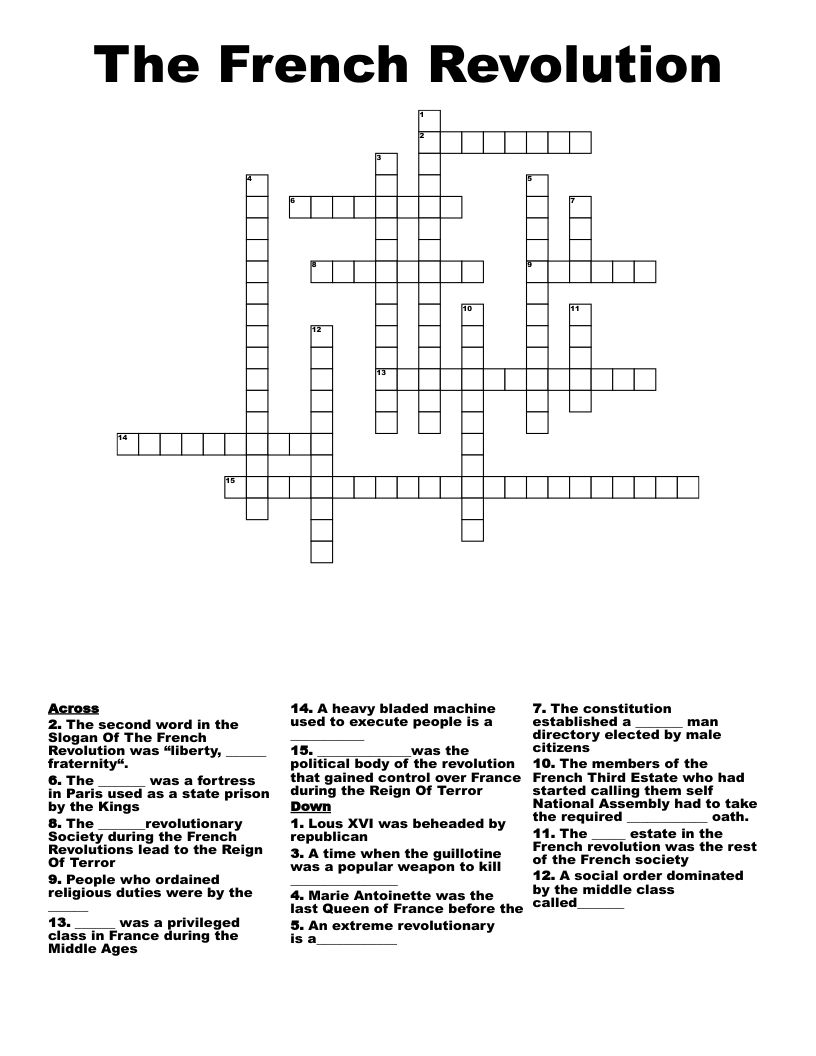 The French Revolution  Crossword
