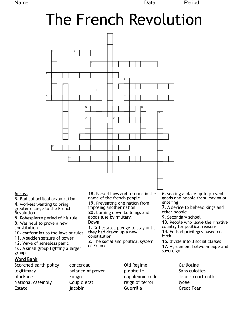 The French Revolution  Crossword