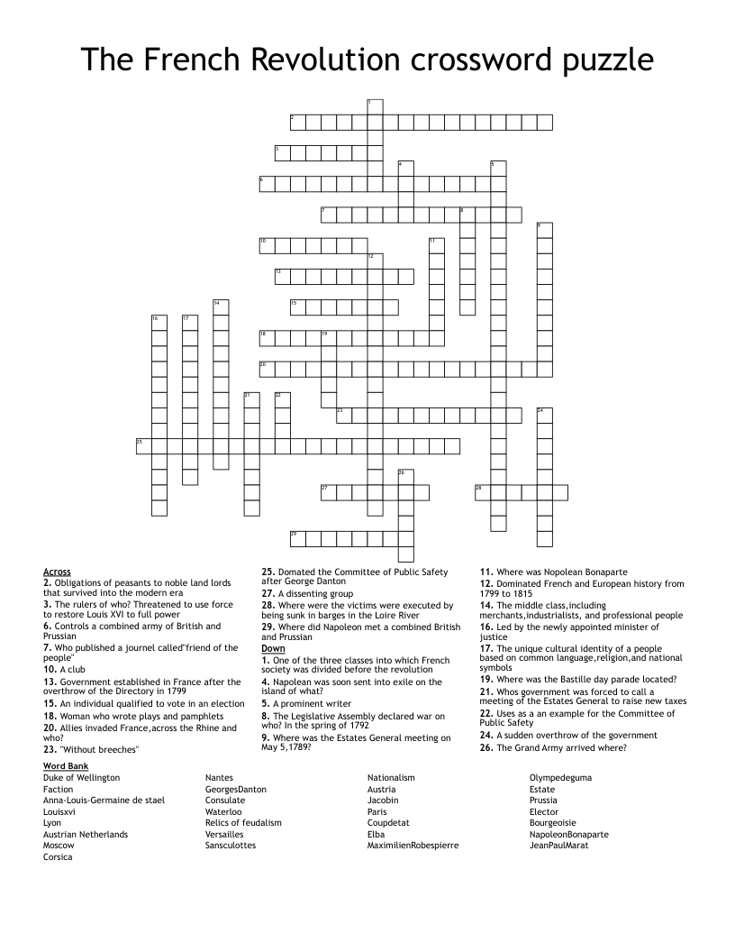 The French Revolution crossword puzzle 