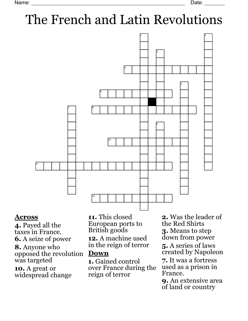 The French and Latin Revolutions Crossword