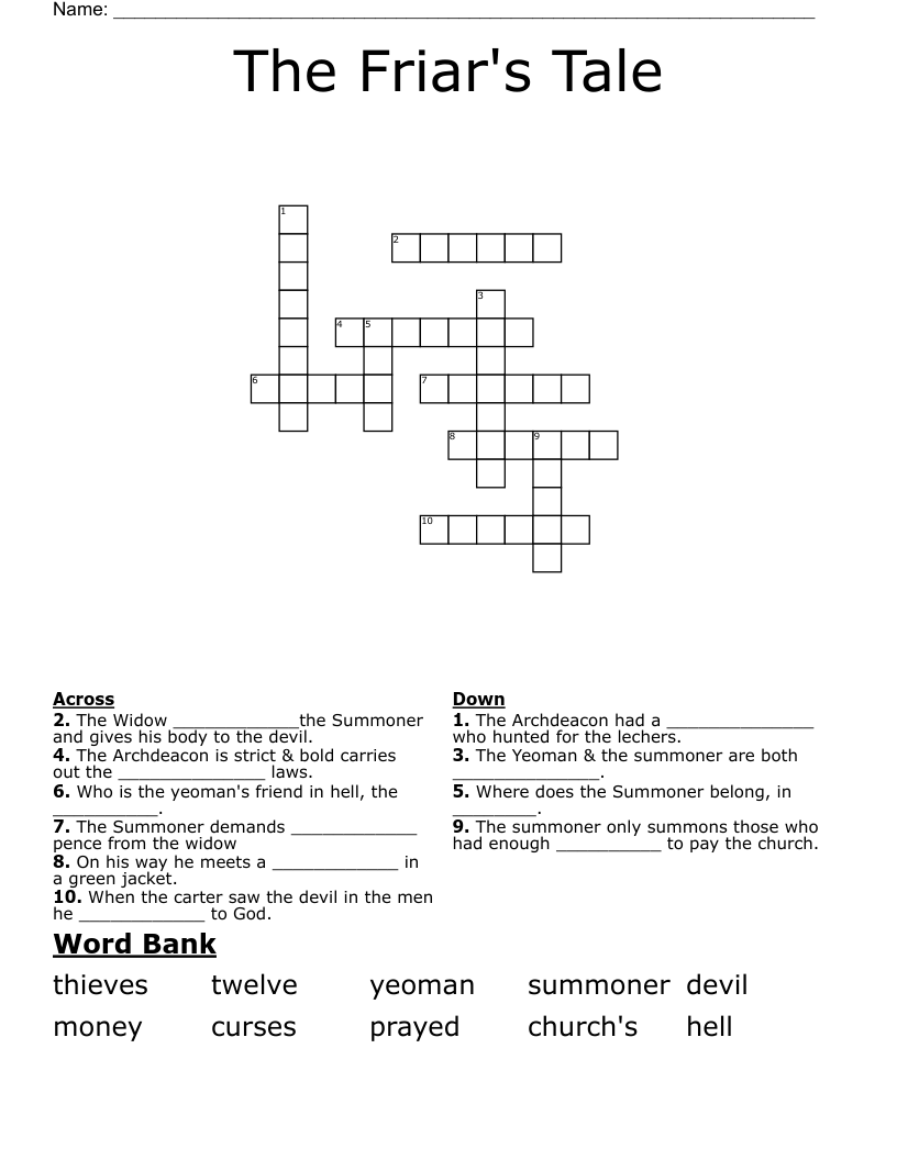 The Friar's Tale Crossword