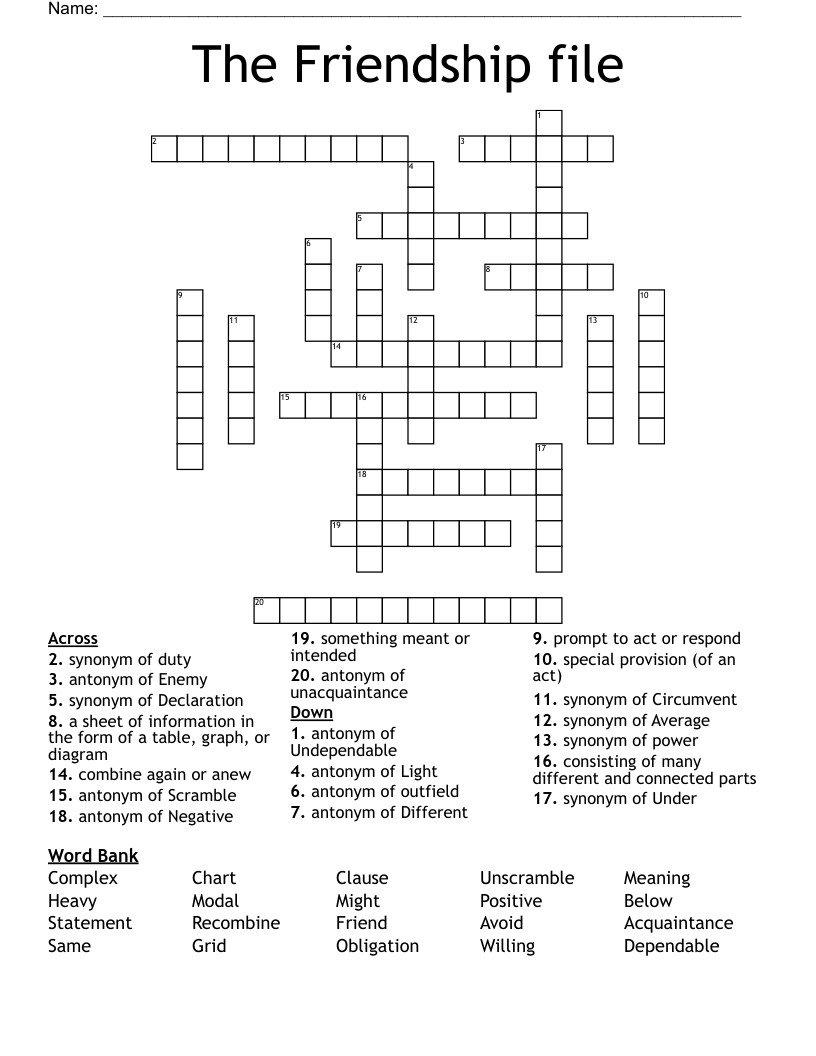 The Friendship file Crossword