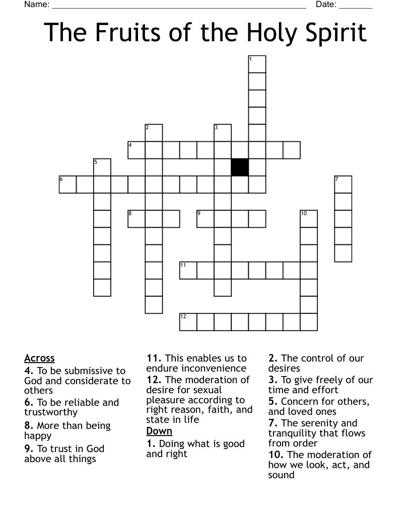 The Fruits of the Holy Spirit Crossword