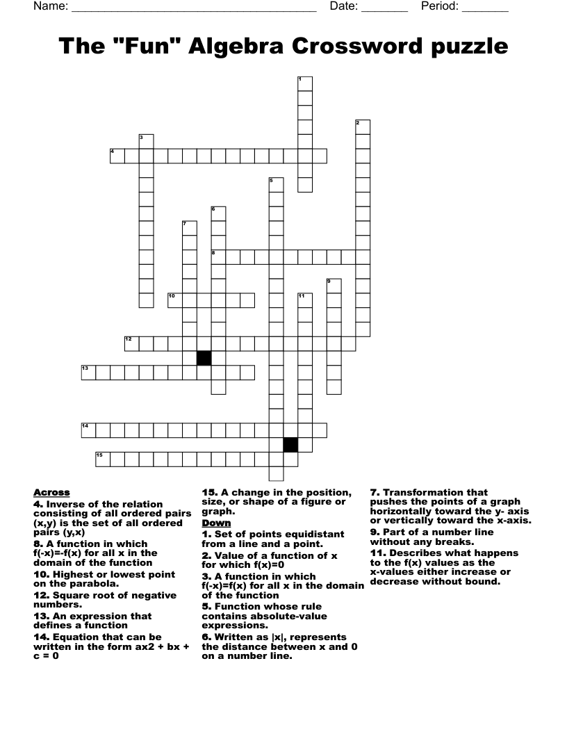 The "Fun" Algebra Crossword puzzle
