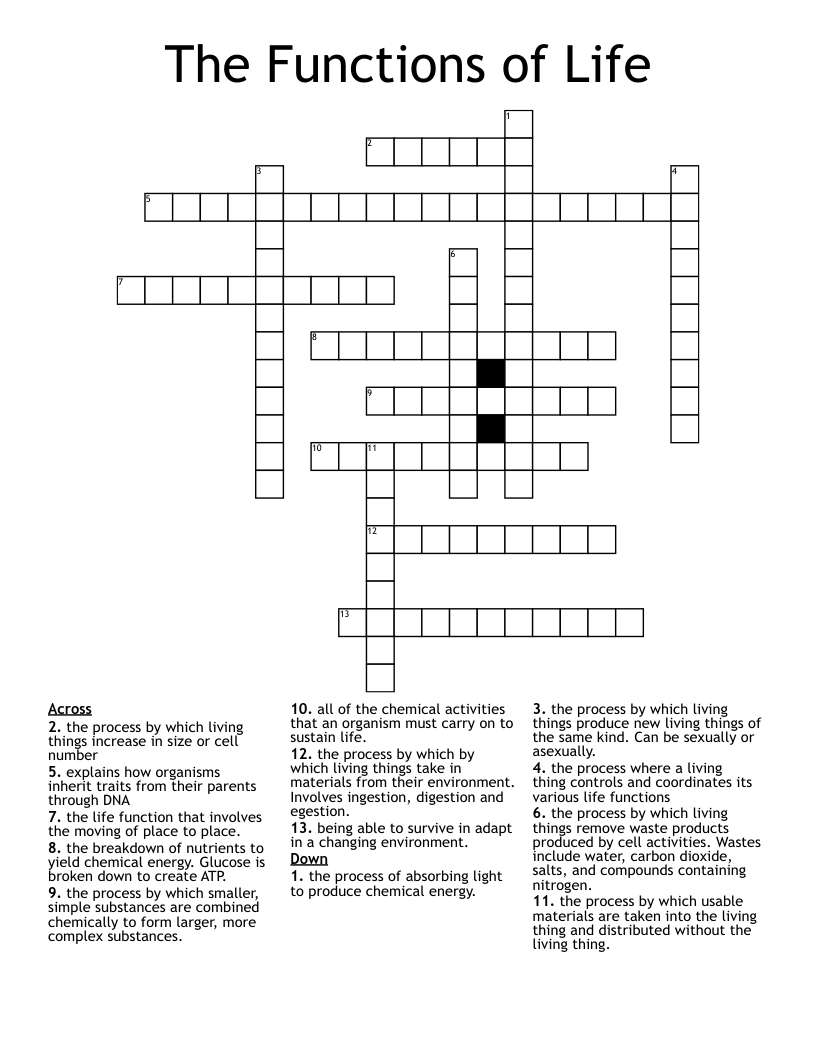 The Functions of Life Crossword
