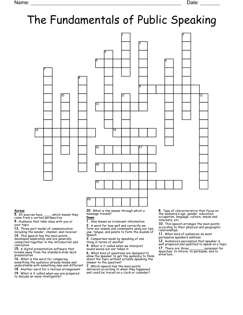 The Fundamentals of Public Speaking  Crossword