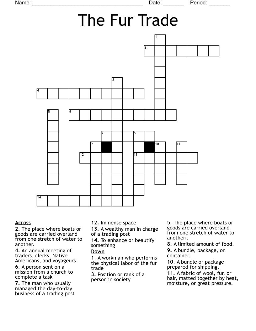 The Fur Trade Crossword