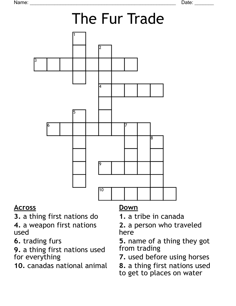 The Fur Trade Crossword
