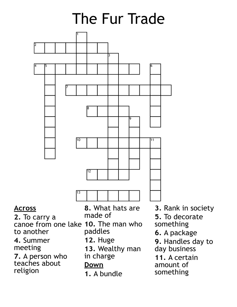 The Fur Trade Crossword