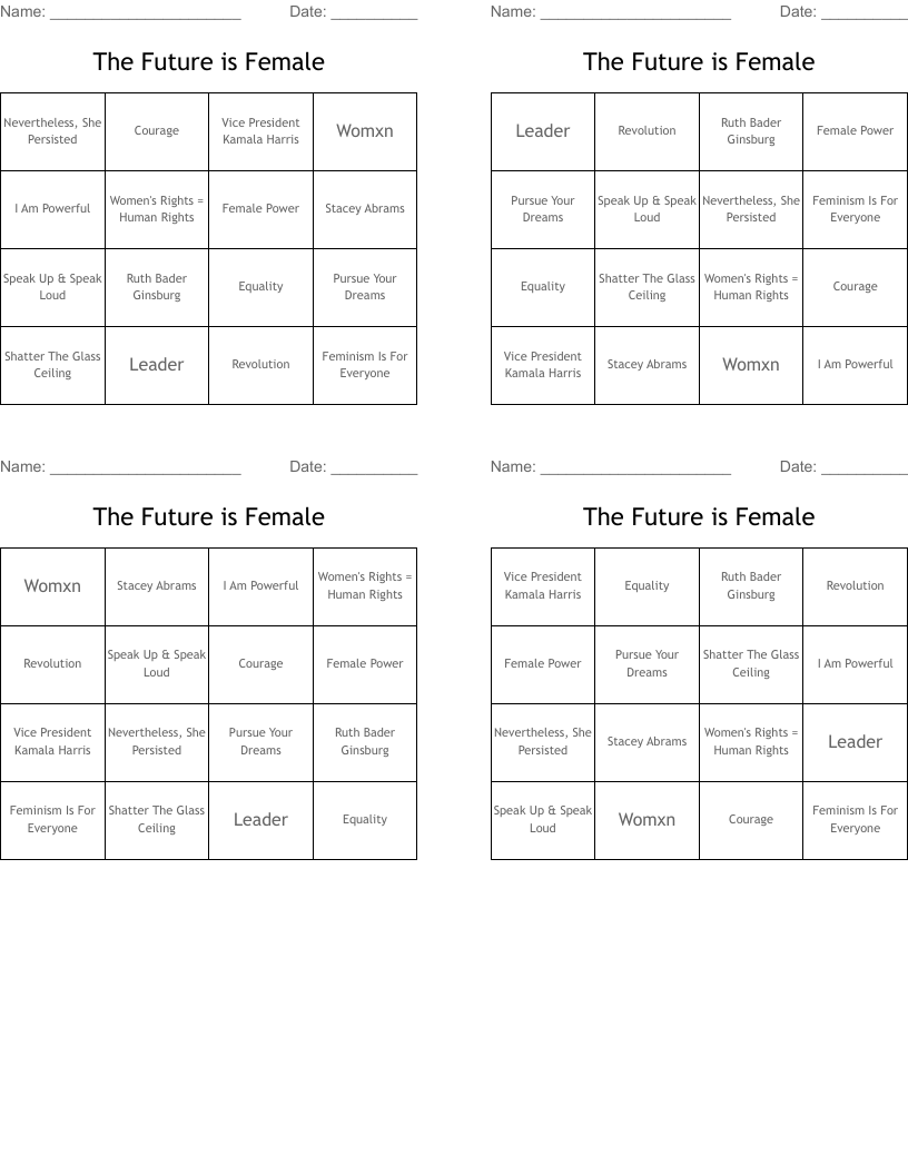The Future is Female Bingo Cards