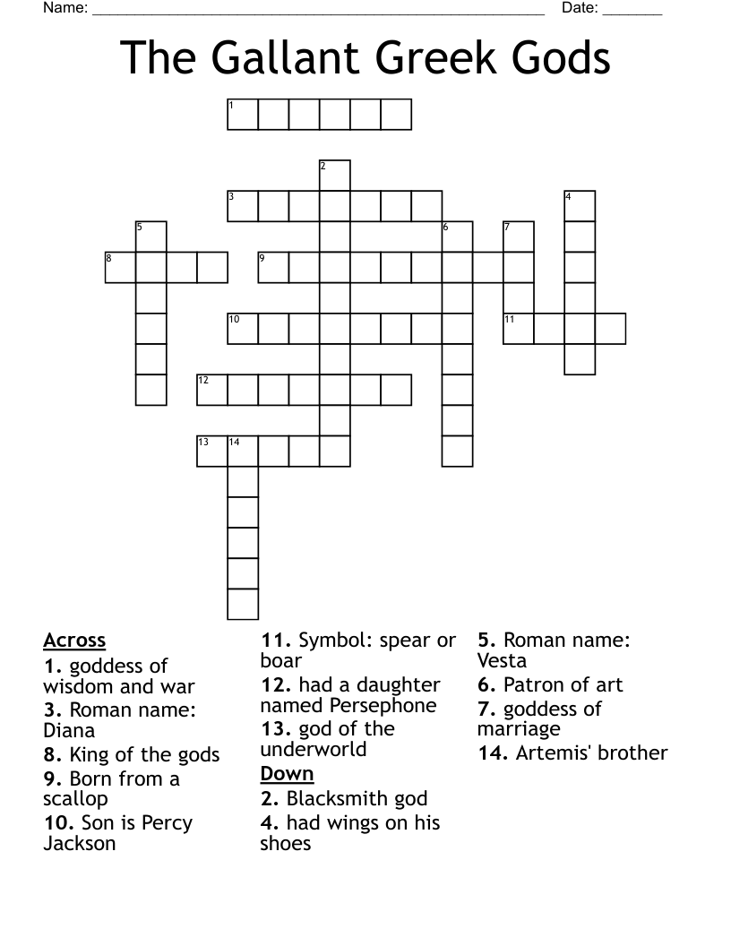 The Gallant Greek Gods Crossword