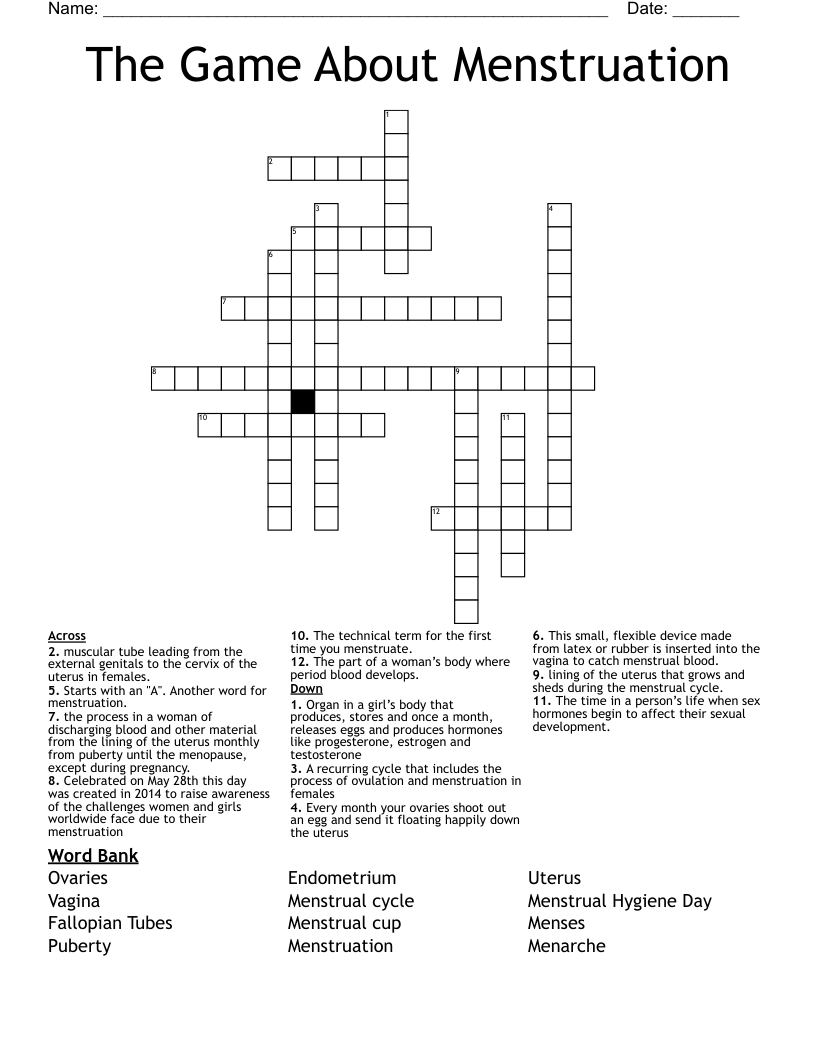 The Game About Menstruation Crossword