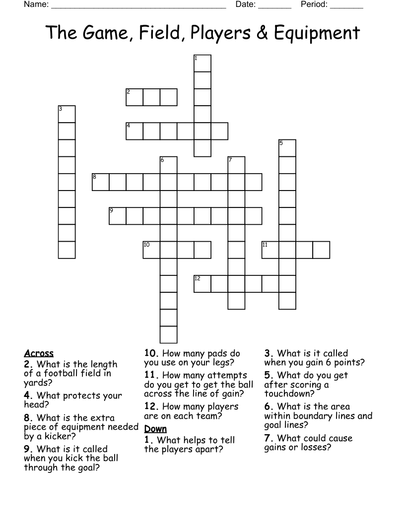 The Game, Field, Players & Equipment  Crossword