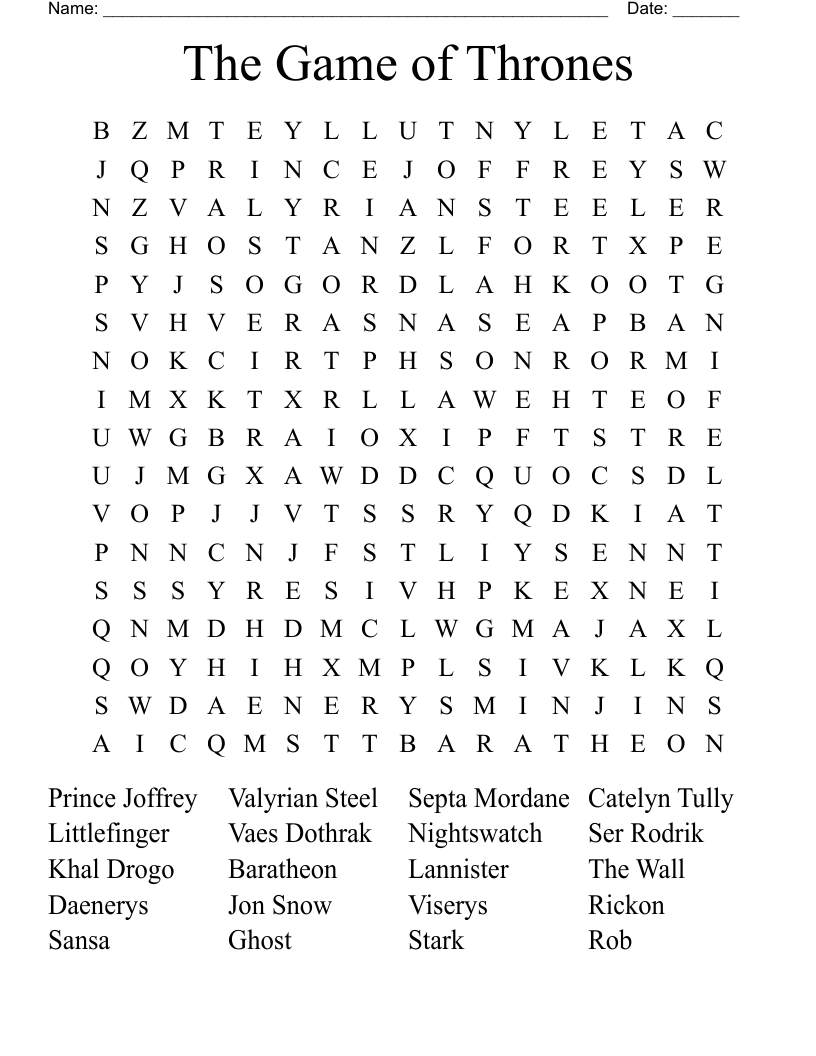 The Game of Thrones Word Search