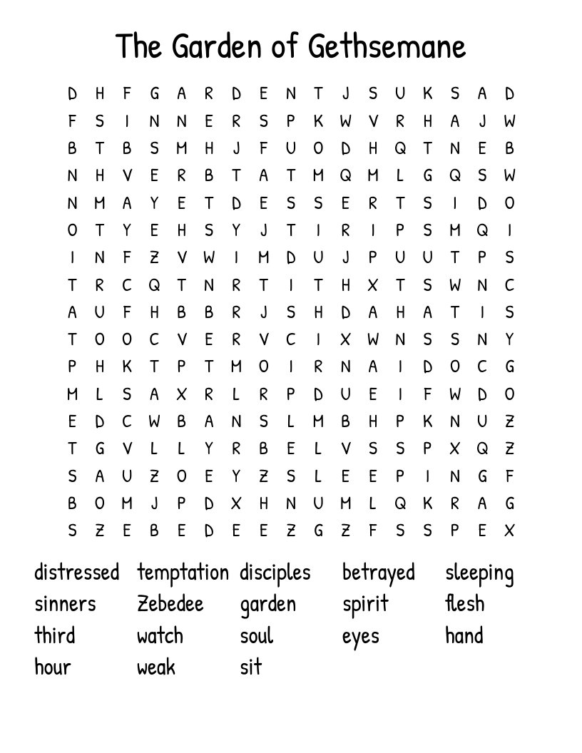 The Garden of Gethsemane Word Search