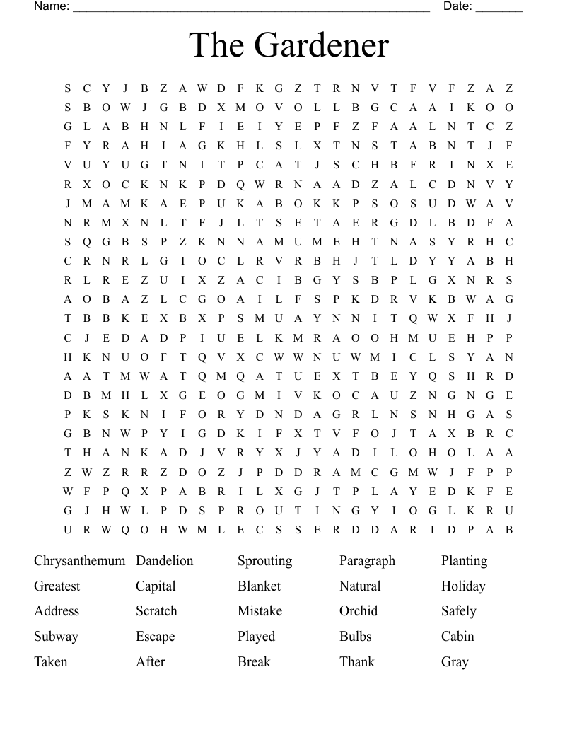 The Gardener Word Search