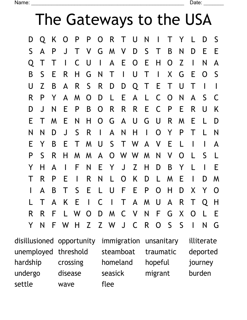 The Gateways to the USA Word Search