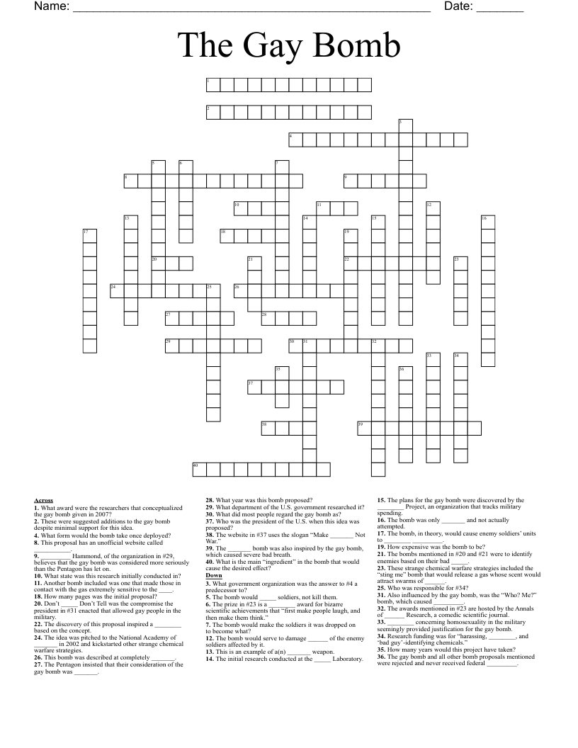 The Gay Bomb Crossword