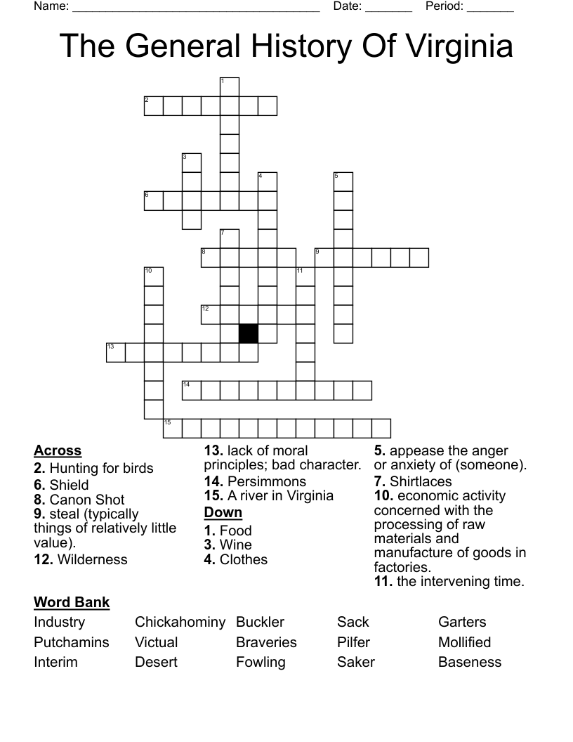 The General History Of Virginia Crossword