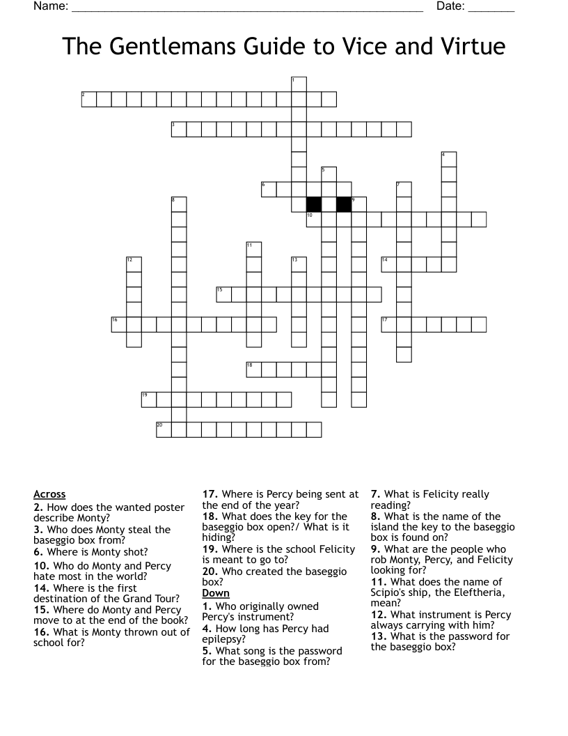 The Gentlemans Guide to Vice and Virtue  Crossword