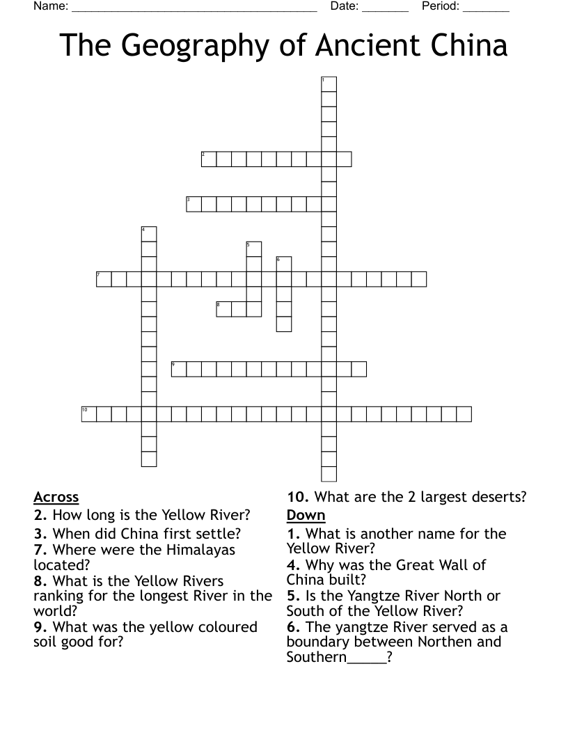 The Geography of Ancient China Crossword