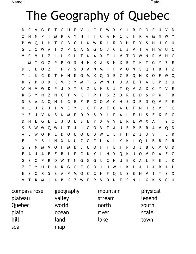 The Geography of Quebec Word Search