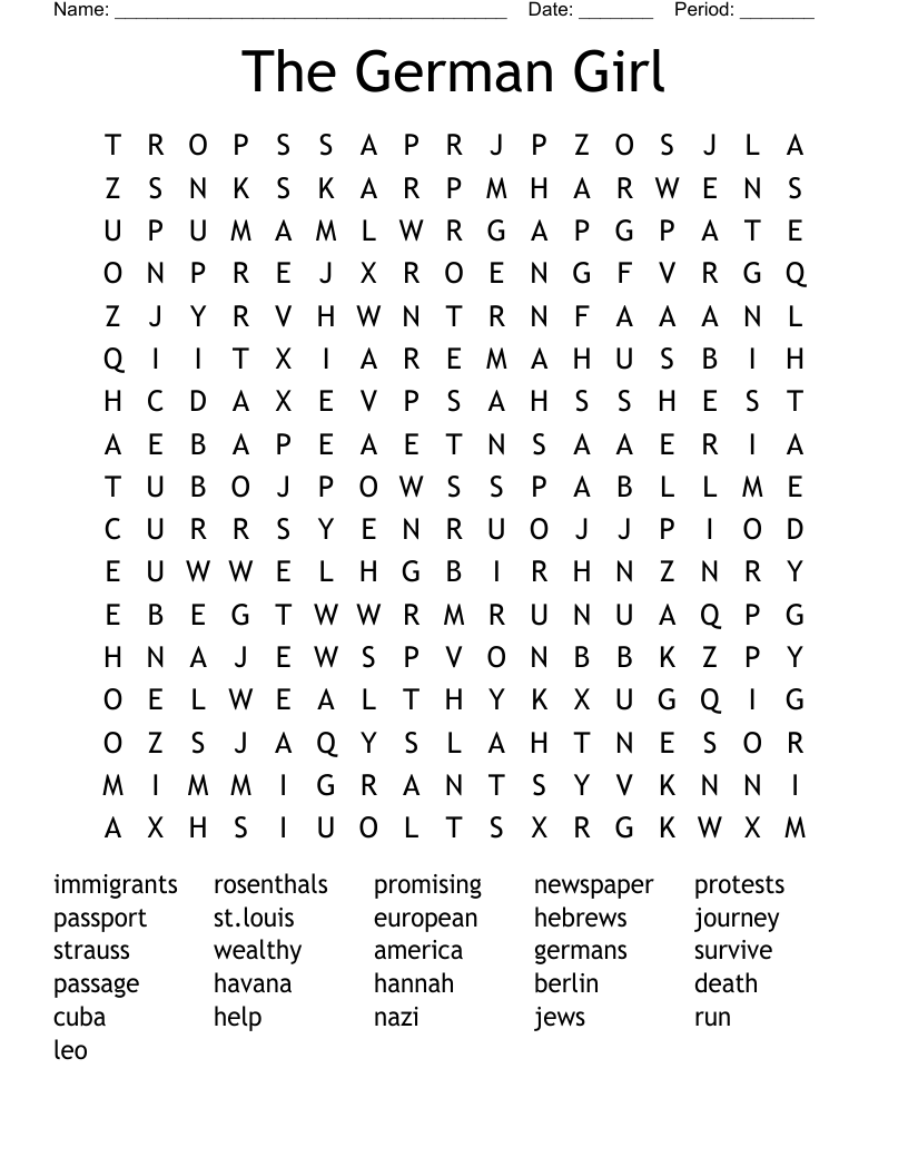 The German Girl Word Search