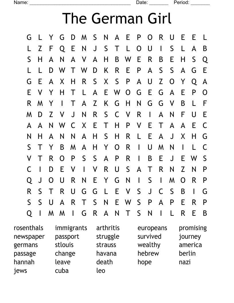 The German Girl Word Search