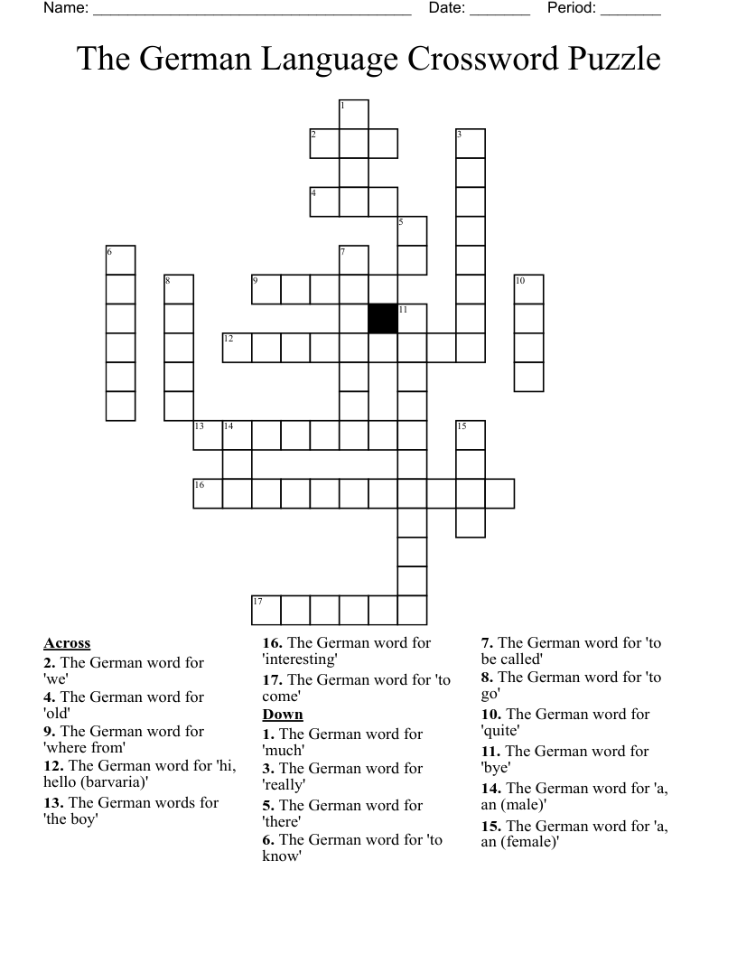 The German Language Crossword Puzzle
