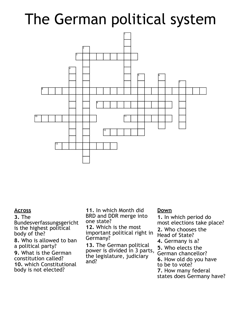 The German political system Crossword