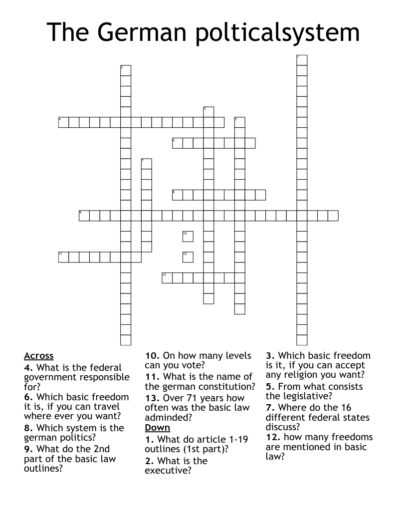 The German polticalsystem  Crossword