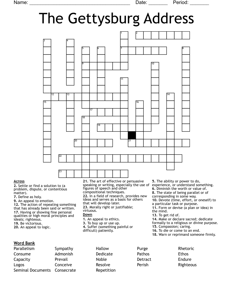 The Gettysburg Address Crossword