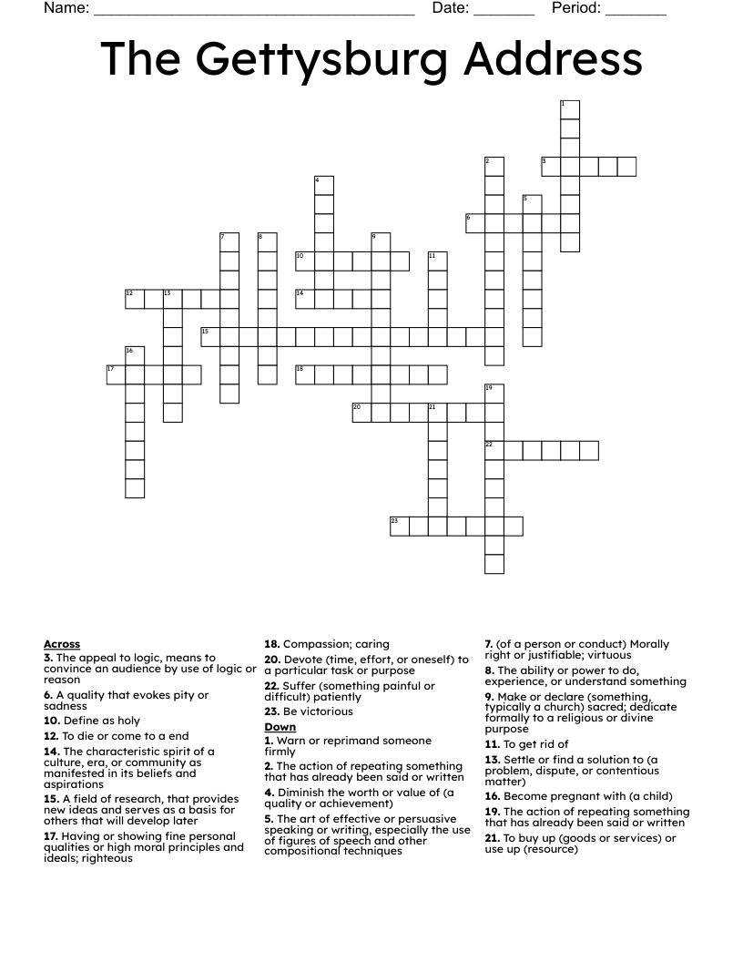 The Gettysburg Address Crossword