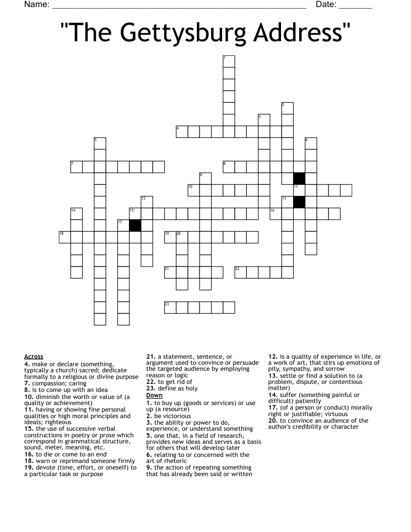 "The Gettysburg Address" Crossword