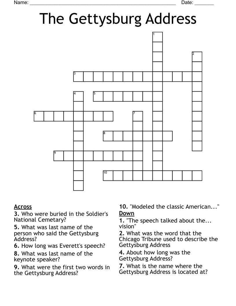 The Gettysburg Address Crossword